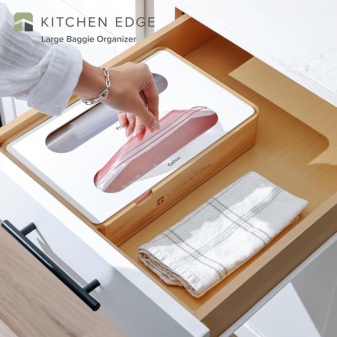 Premium Bag Organizer – Kitchen Edge 2-Slot Bamboo Organizer - Image 2
