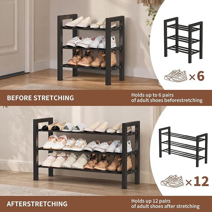 Upgraded 3-Tier Expandable Shoe Rack, Adjustable Shoe Shelf Storage Organizer - Image 4