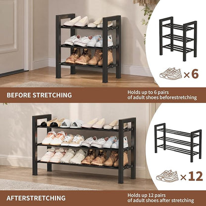 Upgraded 3-Tier Expandable Shoe Rack, Adjustable Shoe Shelf Storage Organizer - Image 4