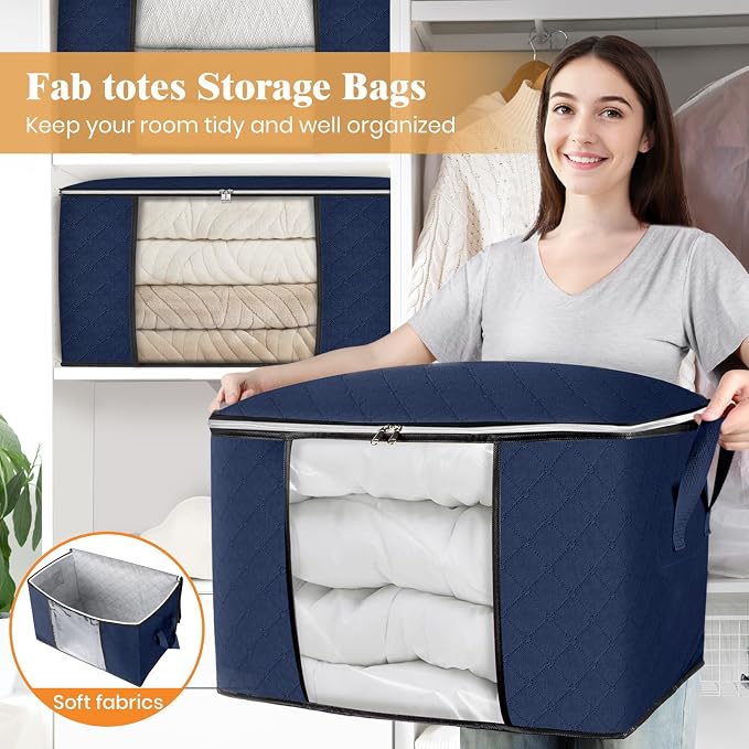Fab totes 24 Gallons Clothes Storage, Foldable Thick Fabric Blanket Storage Bags - Image 5