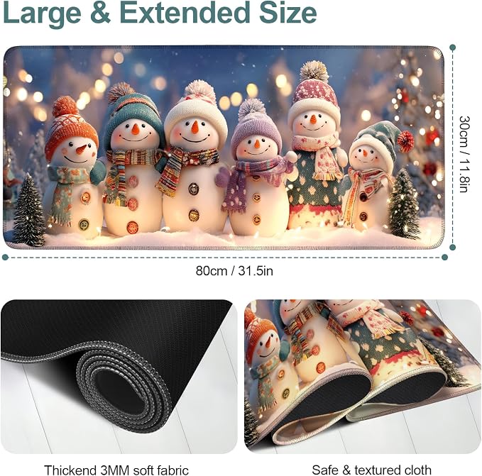 Six Snowmen Gaming Mouse Pad 31.5"x11.8"Desk Mat Anti-Slip Rubber Base & - Image 2