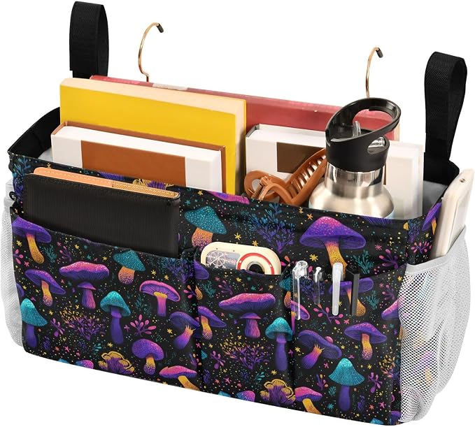Neon-colored Mushrooms Stars Dots Bedside Caddy - Image 3