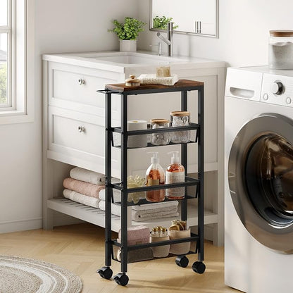 Hoctieon Slim Rolling Storage Cart, 4-Tier Narrow Kitchen Storage Cart - Image 5