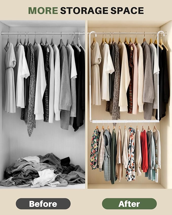 Hanging Closet Rod, Adjustable Height & Width Closet Rods - Image 5