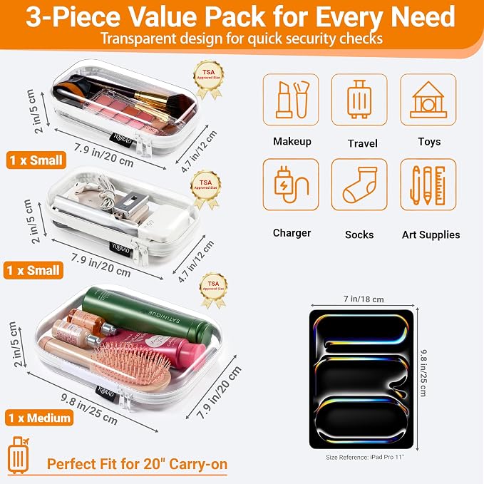 YQBRAO 6 Pack Clear Hard Shell Beauty Organizer, 1.2mm Crush-Proof Cosmetic Case - Image 4