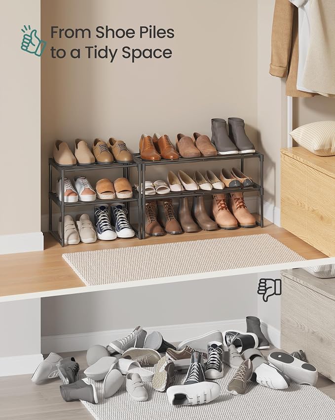 SONGMICS Shoe Rack, 2-Tier Shoe Organizer, Metal Storage Shelf, Upright or - Image 8
