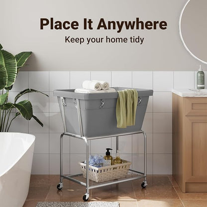 ELYKEN Laundry Cart with Wheels, Rolling Laundry Hamper with Removable Bag and - Image 8