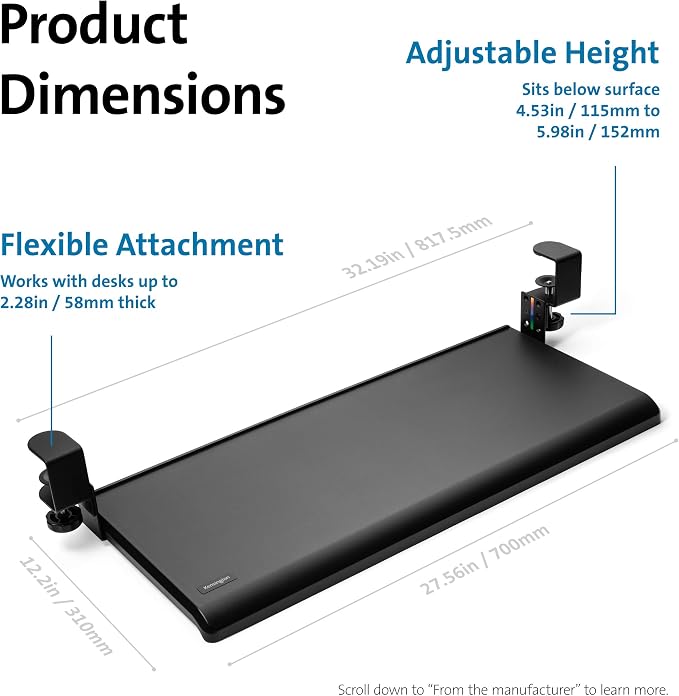 Kensington Clamp-On Keyboard Tray, Under Desk Keyboard Drawer - Image 7