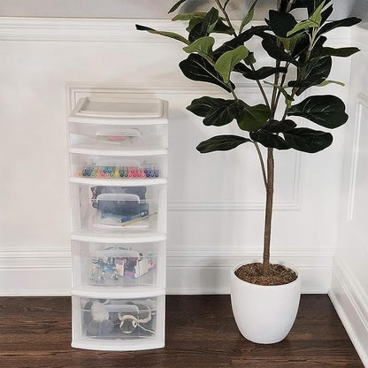 HOMZ 5 Drawer Plastic Storage & Organizer Tower | 3 Large Drawers & 2 Small - Image 2