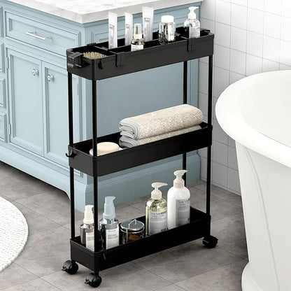 SPACELEAD 2-piece Set Slim Storage Cart 3 Tier, Bathroom Organizer Rolling - Image 5