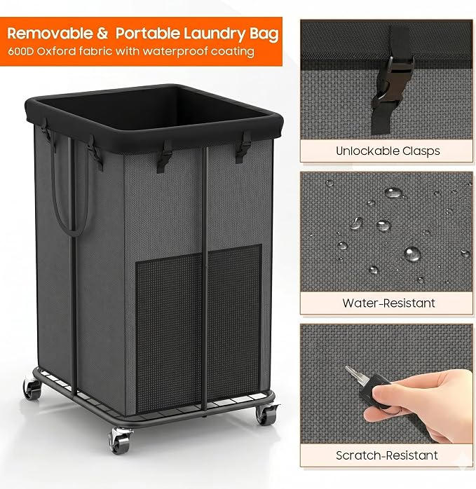 150L Laundry Hamper with Wheels, Rolling Laundry Basket with Metal Frame and - Image 5