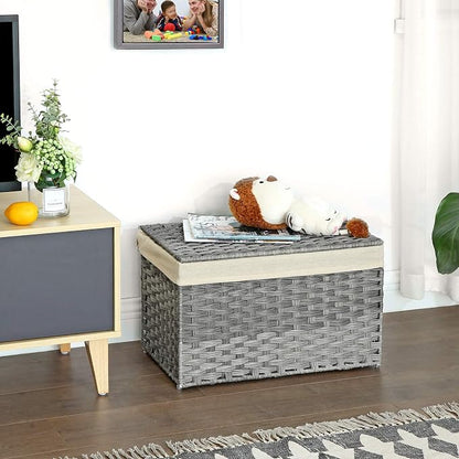 SONGMICS Storage Basket with Lid, Woven Blanket Storage Bin with Handles - Image 5