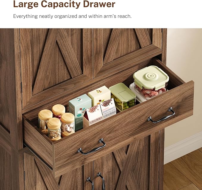 Tall Storage Cabinet with 2 Adjustable Shelves & 1 Large Drawer, Kitchen Pantry - Image 6