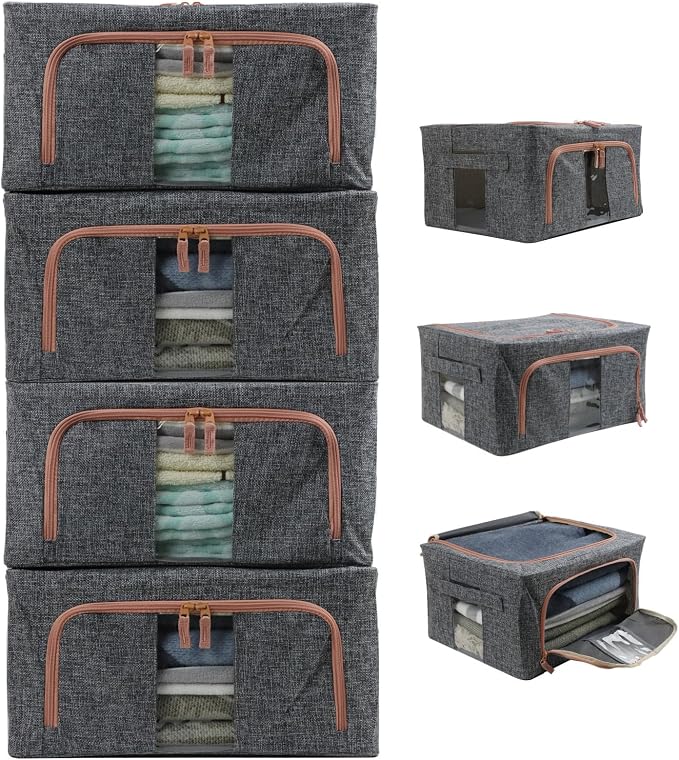 Linen Clothes Storage Bins, 2 Opening Ways Fabric Visible Lidded Storage Box - Image 7