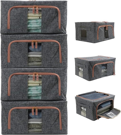 Linen Clothes Storage Bins, 2 Opening Ways Fabric Visible Lidded Storage Box - Image 7