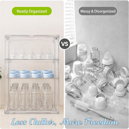 Baby Bottle Organizer，3-Tier Transparent Adjustable Baby Bottle Storage Cabinet - Image 3