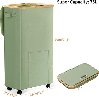 Vincona Laundry Basket with Wheels, Dirty Clothes Hamper on Wheels, Rolling - Image 2