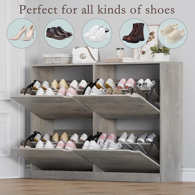 BORNOON Shoe Cabinet with 4 Flip Drawers, Narrow Hidden Shoe Storage Cabinet - Image 4