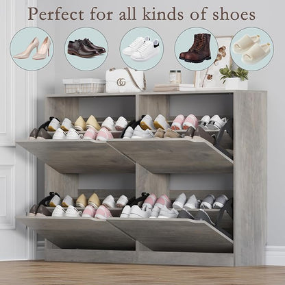 BORNOON Shoe Cabinet with 4 Flip Drawers, Narrow Hidden Shoe Storage Cabinet - Image 4
