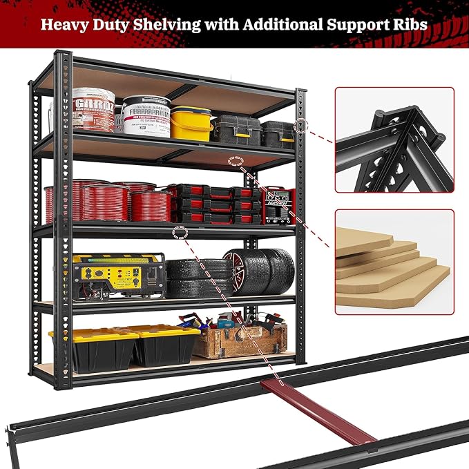 REIBII 40" W Garage Shelving 2500LBS Storage Shelves 72" H Metal Shelving 5 - Image 6