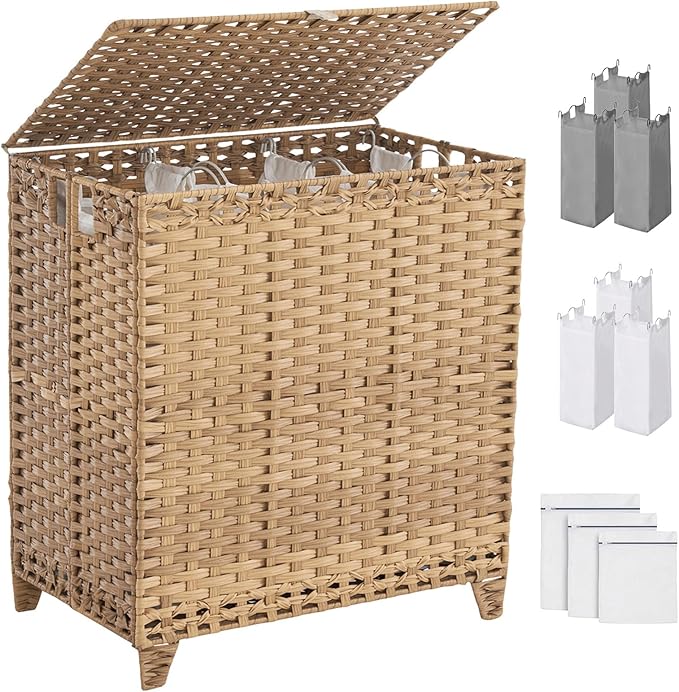 Laundry Hamper with Lid, 190L Large Laundry Basket 3 Section with 6 Removable by Hiagnete