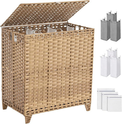 Laundry Hamper with Lid, 190L Large Laundry Basket 3 Section with 6 Removable by Hiagnete