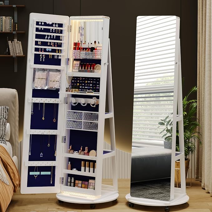 Full Length Mirror with Storage, Standing Mirror Jewelry Cabinet with 3 Color - Image 7
