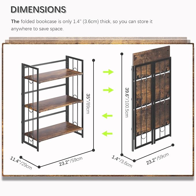 4NM No Assembly 3 Tiers Folding Bookshelf - Image 2