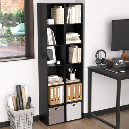 5 Cube Storage Organizer, Narrow Open Shelf Bookcase, Freestanding Low Display - Image 2