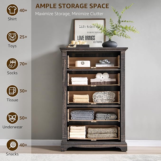 T4TREAM Farmhouse 5 Drawer Dresser - Image 4