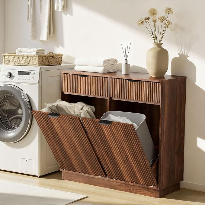 Double Tilt Out Trash Can Cabinet, Laundry Hamper Cabinet - Image 9