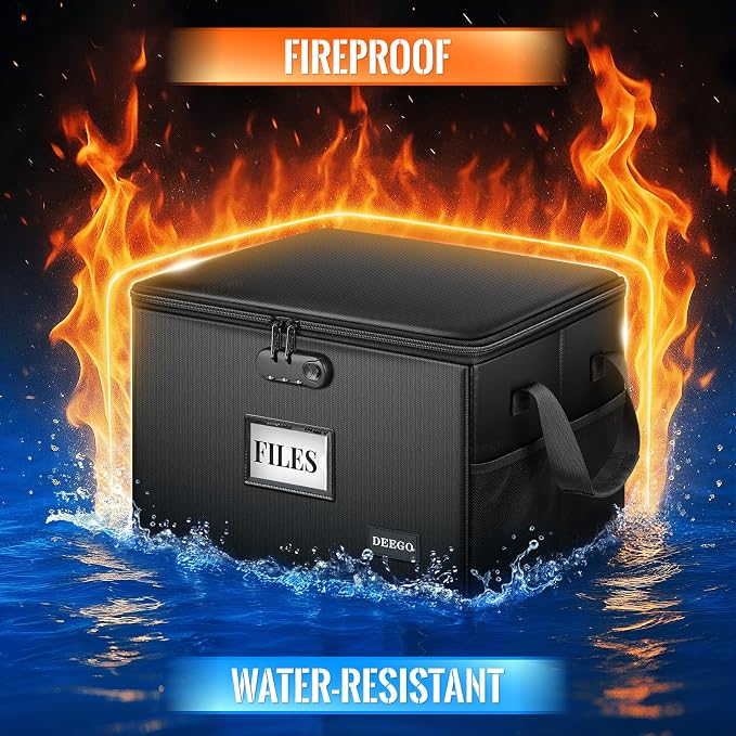 DEEGO Fireproof Document Box, Water-Resistant File Organizer Box - Image 2