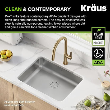 KRAUS Dex 25-inch Undermount 16 Gauge Stainless Steel Single Bowl ADA Kitchen - Image 3