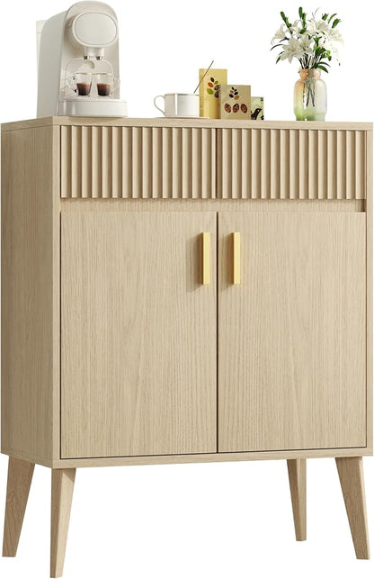 Sideboard Storage Cabinet with 2 Drawers & 2 Doors, Fluted Kitchen Buffet by Unknown
