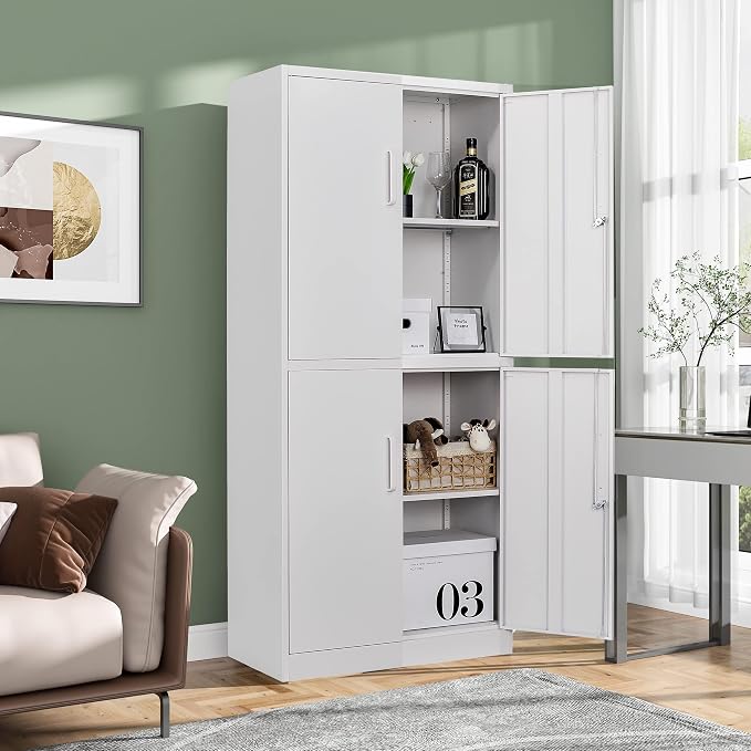 Metal Storage Cabinet with 3 Adjustable Shelves, Garage Storage Cabinet with - Image 2