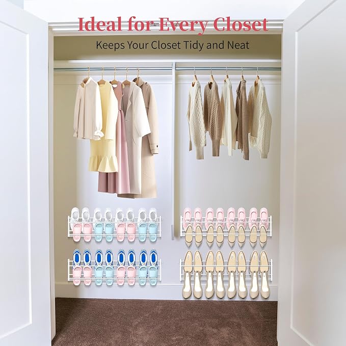 4 Pack Wall Mounted Shoe Rack for Narrow Spaces, Hanging Shoe Rack Holds 32 - Image 2