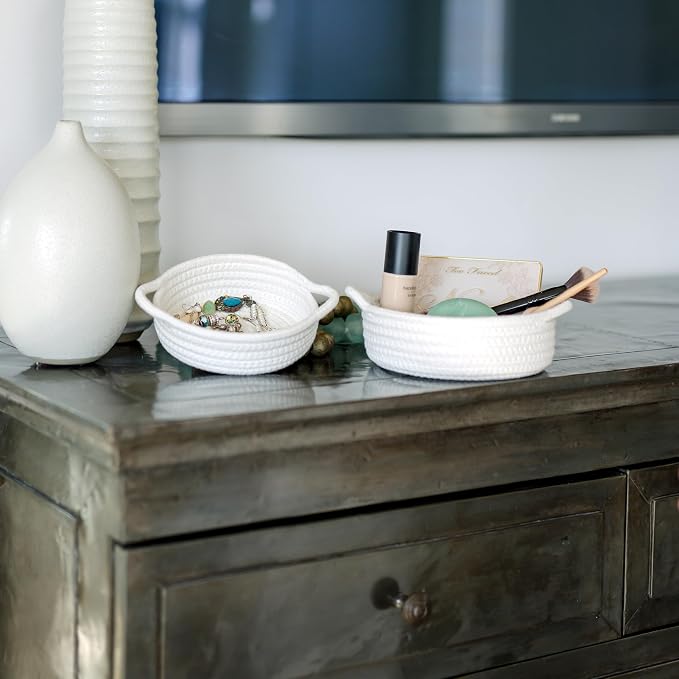 5-Piece Round Woven Cotton Rope Storage Baskets - Image 8