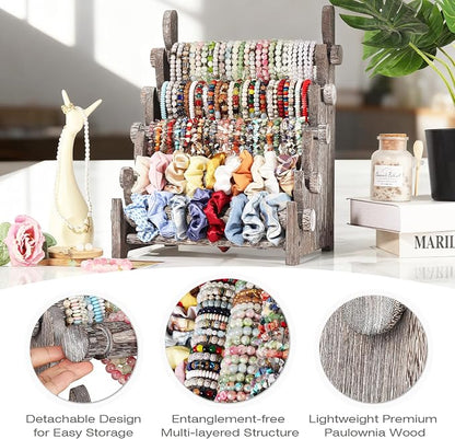 TOPNEW 5 Tier Wooden Bracelet Holder, Scrunchie Bangle Watch Necklace Display - Image 5