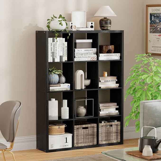 12-Cube Storage Organizer, Wooden Cube Shelf Bookcase by JPIZISO