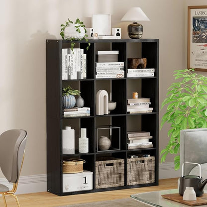 12-Cube Storage Organizer, Wooden Cube Shelf Bookcase by JPIZISO