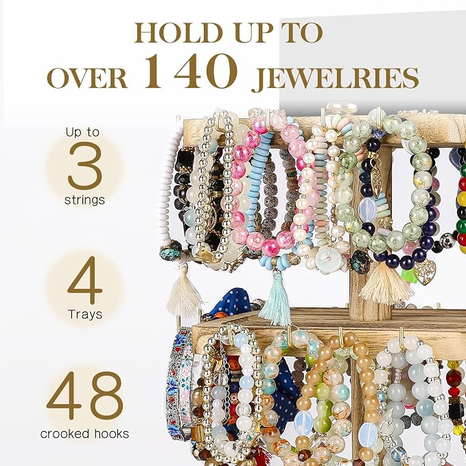 LadyRosian 3-Tier Wooden Rotating Jewelry Display Stand | Bracelet & Keychain - Image 3