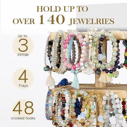 LadyRosian 3-Tier Wooden Rotating Jewelry Display Stand | Bracelet & Keychain - Image 3