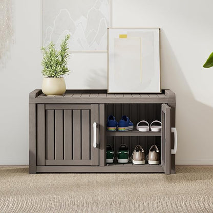 2-Tier Storage Bench, Waterproof UV-Resistant Outdoor Shoe Storage Cabinet - Image 6