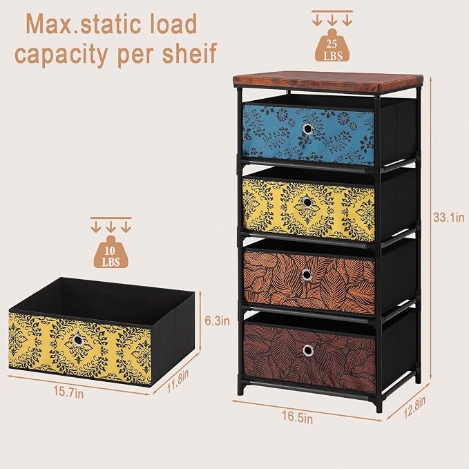 HAITRAL 4 Drawers Clothes Storage Organizer, Small Fabric Storage Chest - Image 3