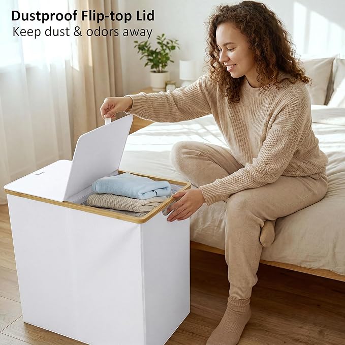 efluky Laundry Hamper with Lid, Double Laundry Basket with 2 Removable Bags - Image 4