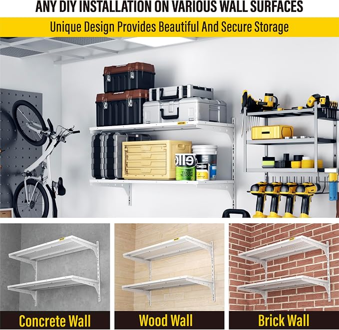 1pack×2 Tier 1.3x3ft Garage Shelving Wall Mounted, 250lbs Load Capacity - Image 7