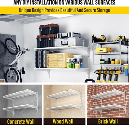 1pack×2 Tier 1.3x3ft Garage Shelving Wall Mounted, 250lbs Load Capacity - Image 7