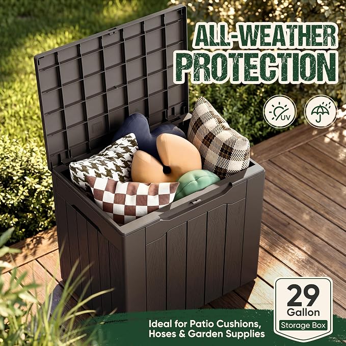 Devoko 29 Gallon Waterproof Outdoor Storage Box Resin Deck Box Lockable and UV - Image 3