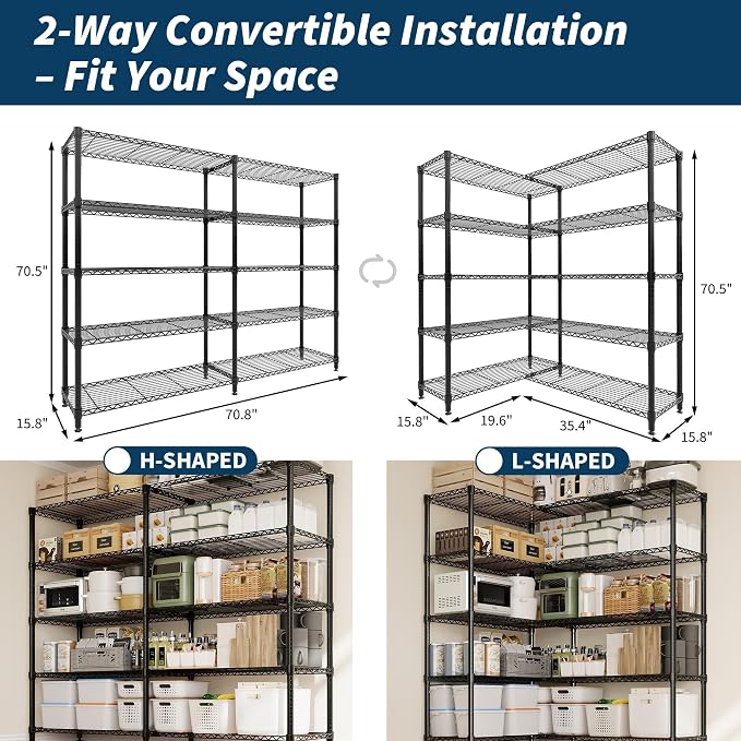 Garvee Metal Storage Shelves Heavy Duty Metal Shelving, 5-tier Wire Shelving - Image 3
