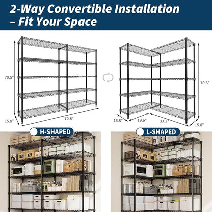 Garvee Metal Storage Shelves Heavy Duty Metal Shelving, 5-tier Wire Shelving - Image 3